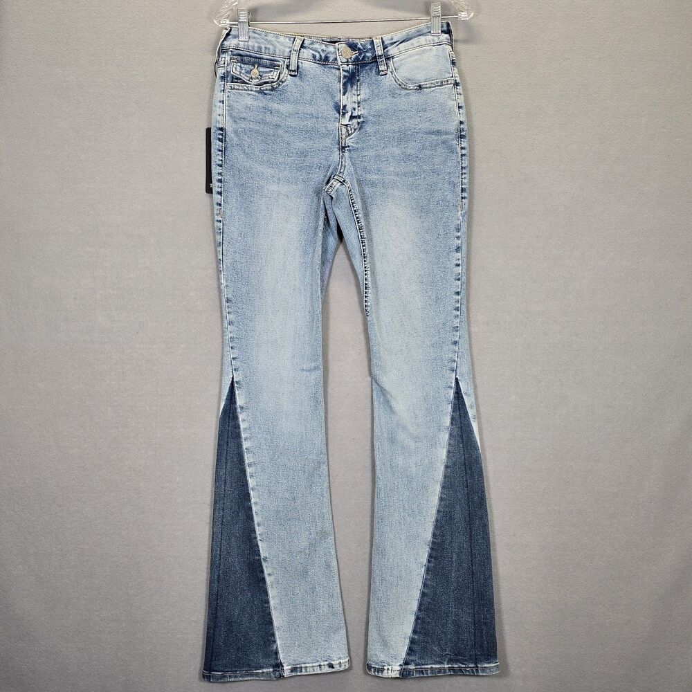 True Religion Joey Mid Rise Two-tone Flap Flare Womens Jeans Size 28 NEW - Picture 2 of 16